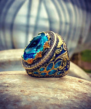 Görseli Galeri görüntüleyiciye yükleyin, Unique Design Aquamarine Silver Men Ring
