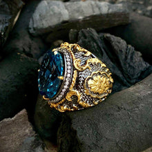 Görseli Galeri görüntüleyiciye yükleyin, Gold Plated Blue Topaz Mens Silver Ring
