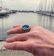 Görseli Galeri görüntüleyiciye yükleyin, Gold Plated Aquamarine Gemstone Silver Ring
