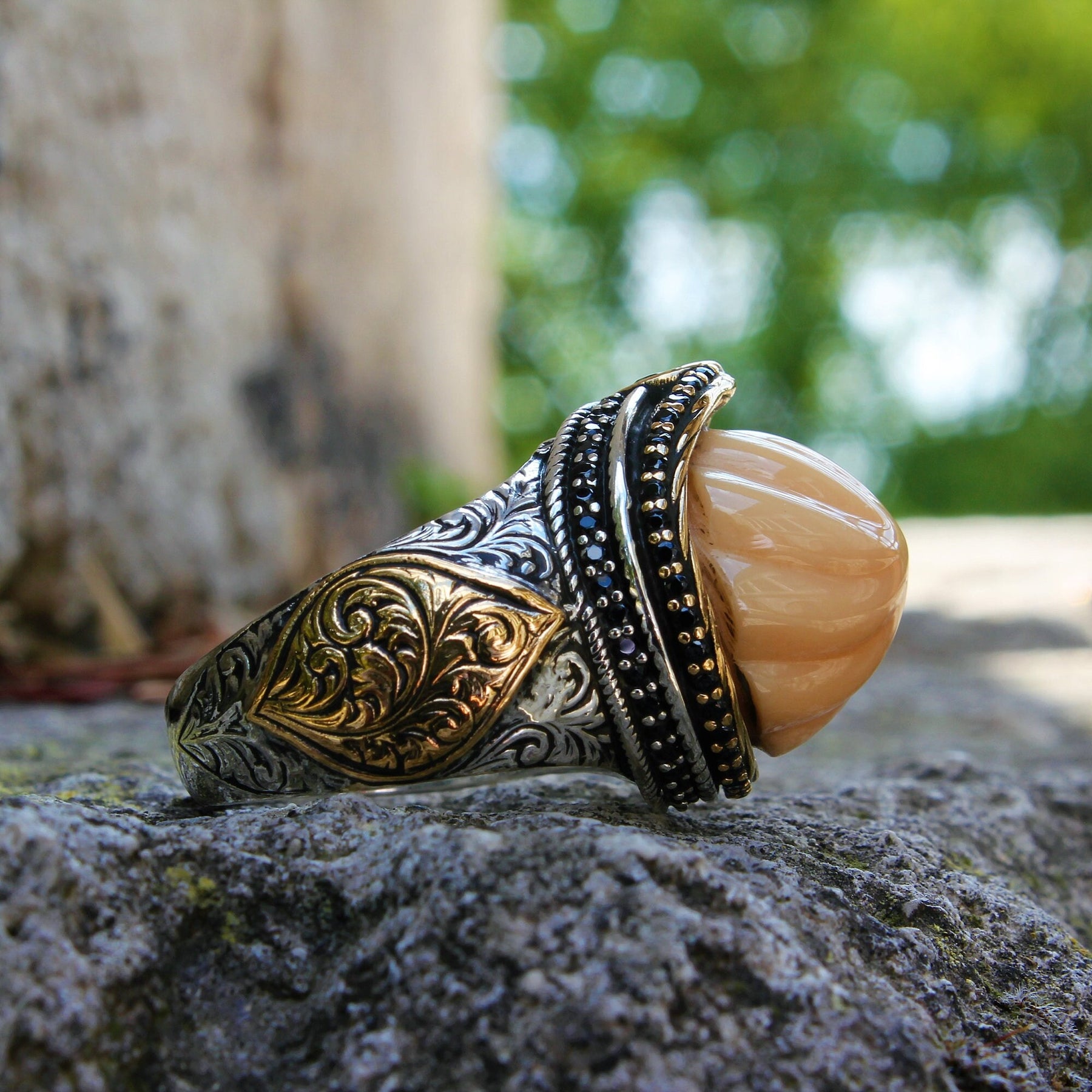 Yellow Amber Gemstone Silver Ring