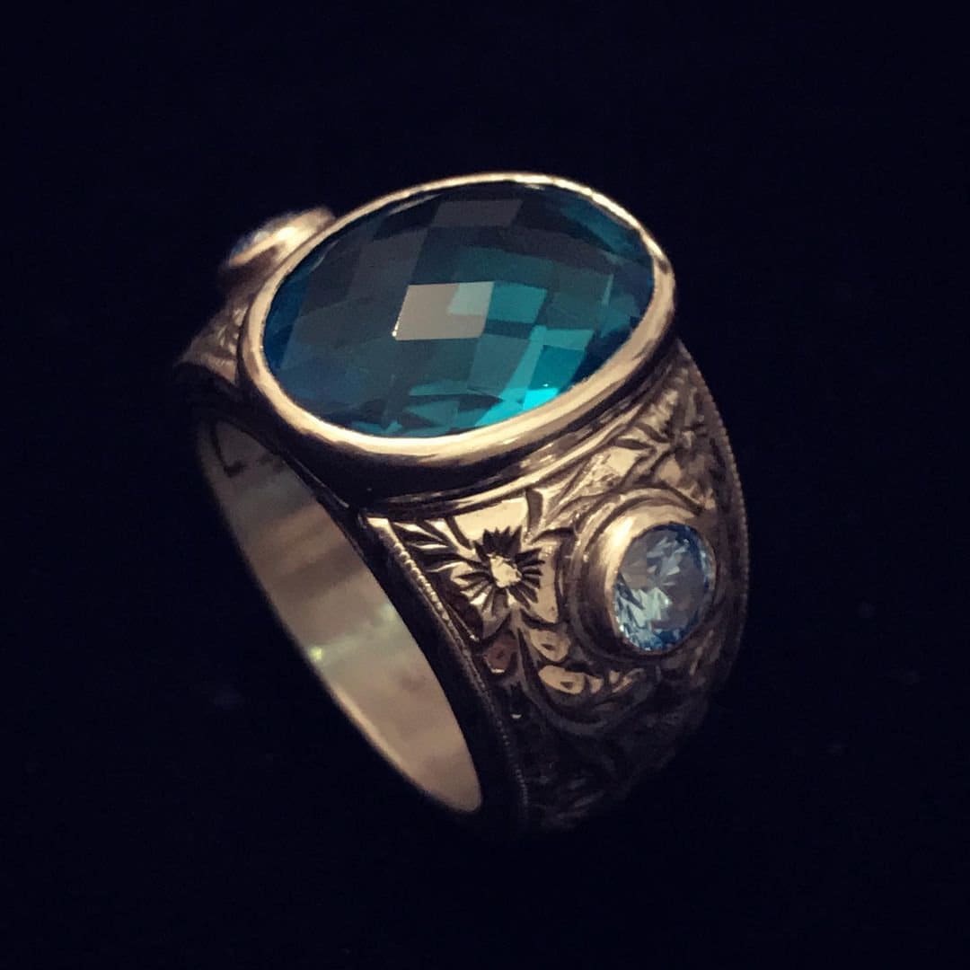 Aquamarine Baroque Silver Ring