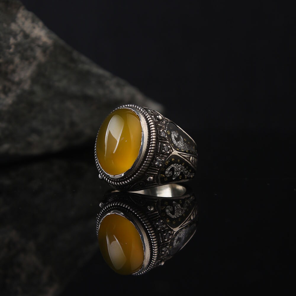 Baltic Amber Silver Ring Men