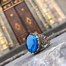 Görseli Galeri görüntüleyiciye yükleyin, Islamic Oval Blue Amber Silver Ring
