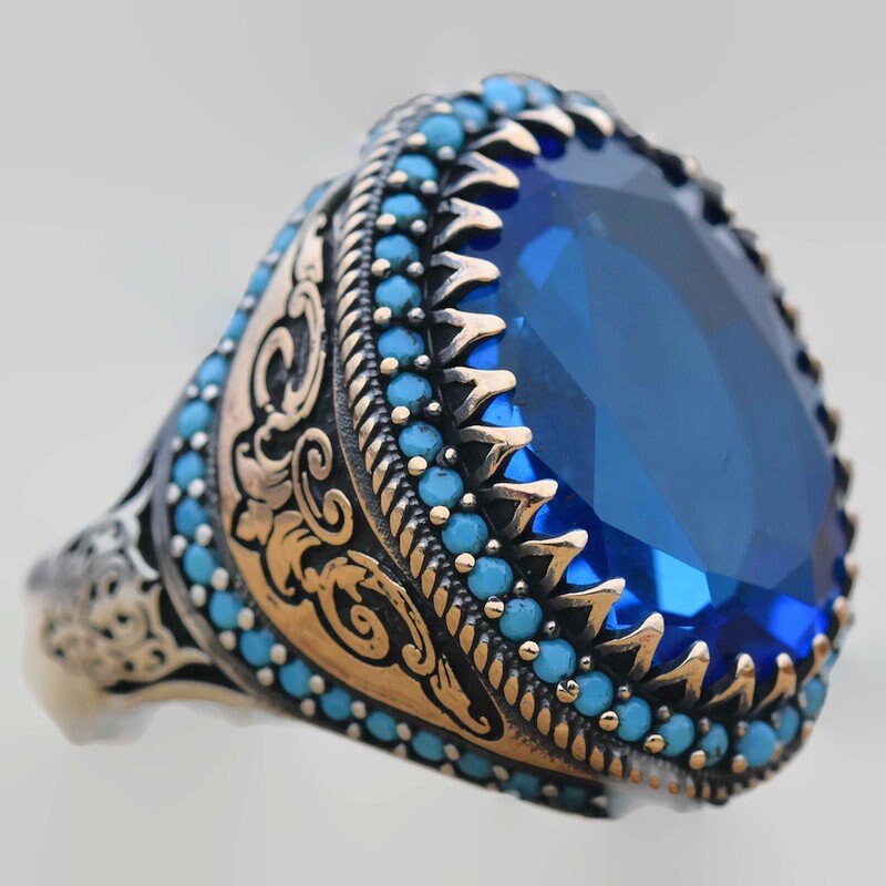 Blue Zircon Silver Ring With Multistones