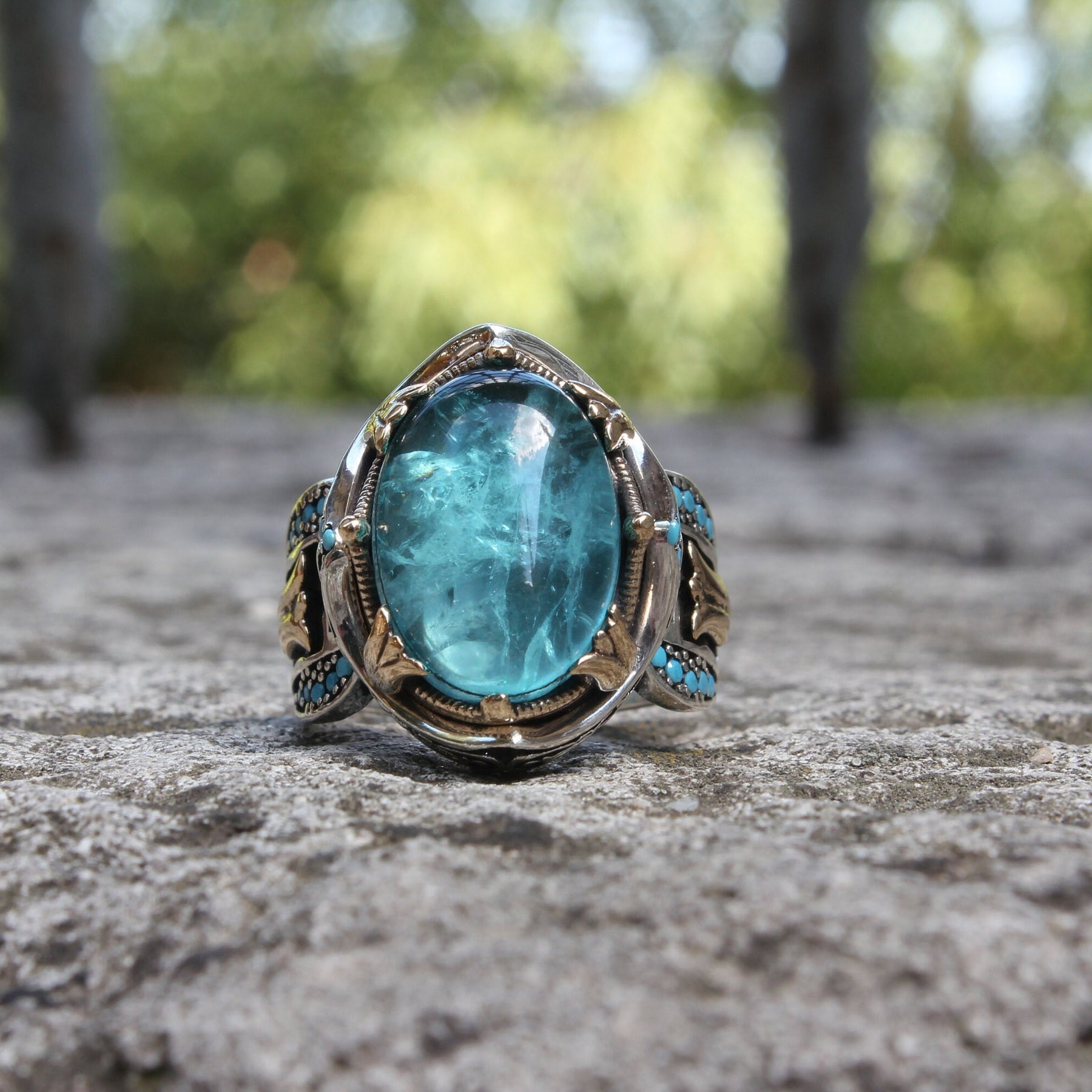 Cabochon Cut Blue Paraiba Tourmaline Ring