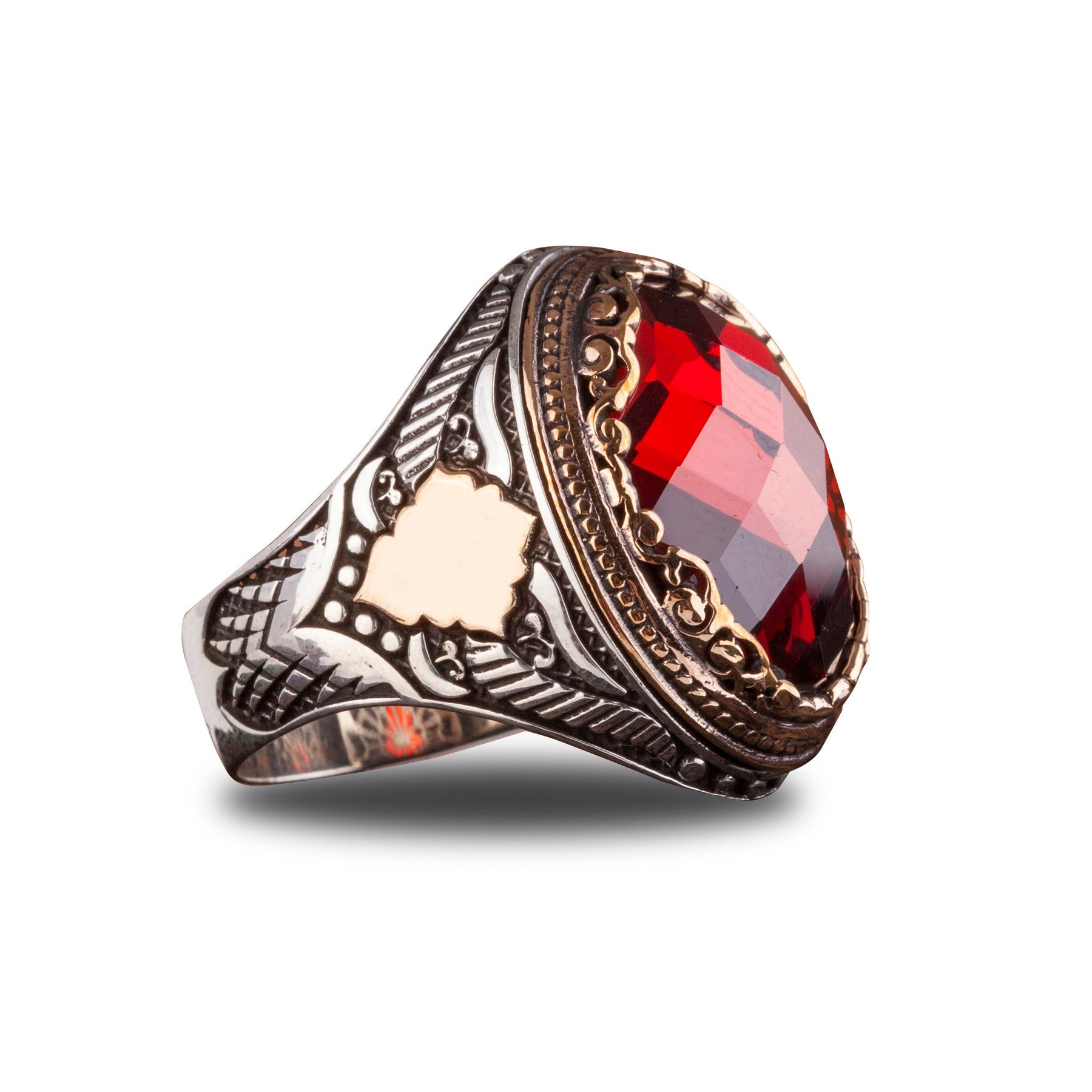 Customizable Mens Red Silver Ring