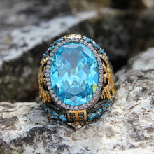 Görseli Galeri görüntüleyiciye yükleyin, Double Headed Eagle Aquamarine Silver Ring
