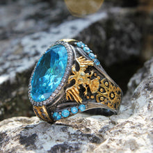 Görseli Galeri görüntüleyiciye yükleyin, Double Headed Eagle Aquamarine Silver Ring
