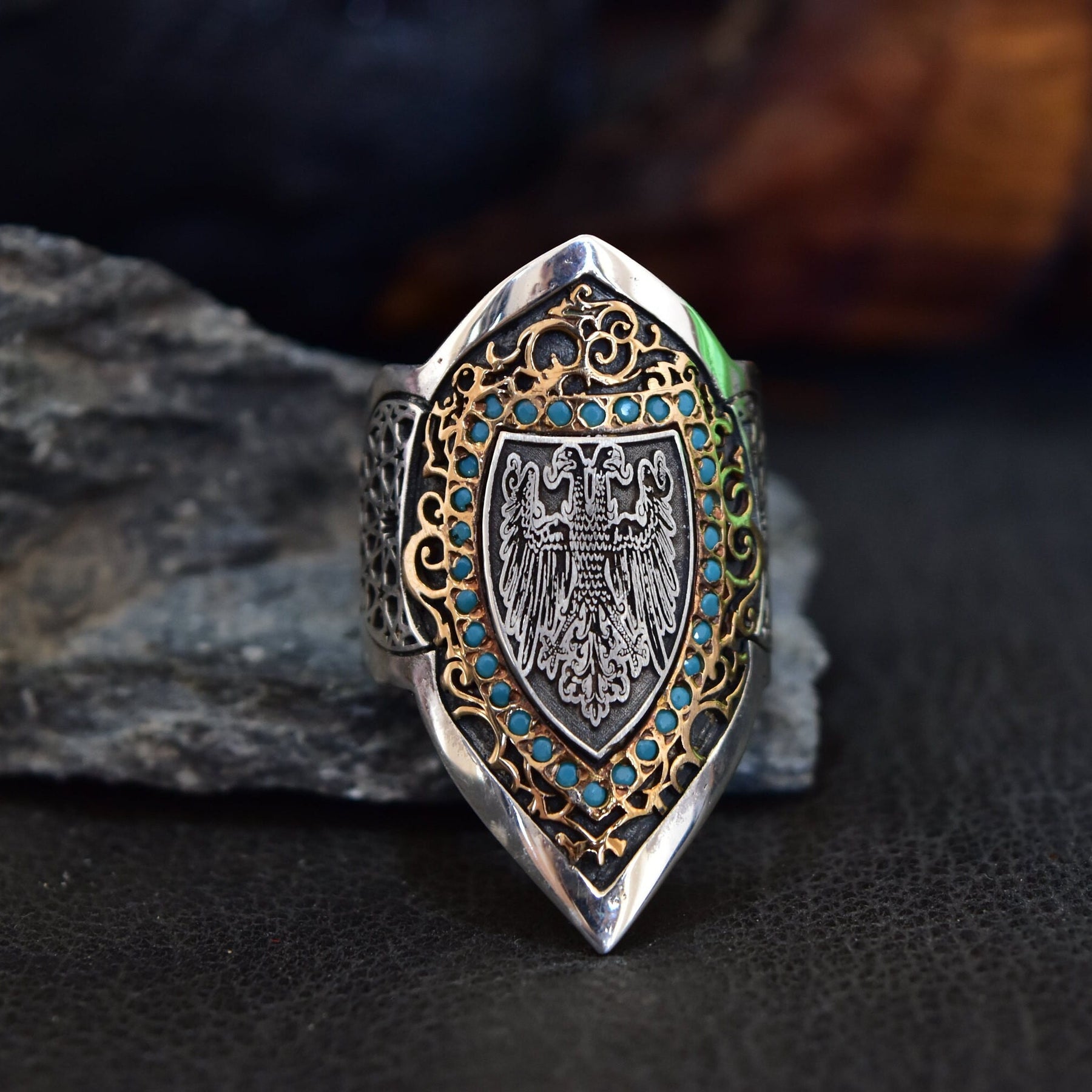 Double Headed Eagle Thumb Archer Ring