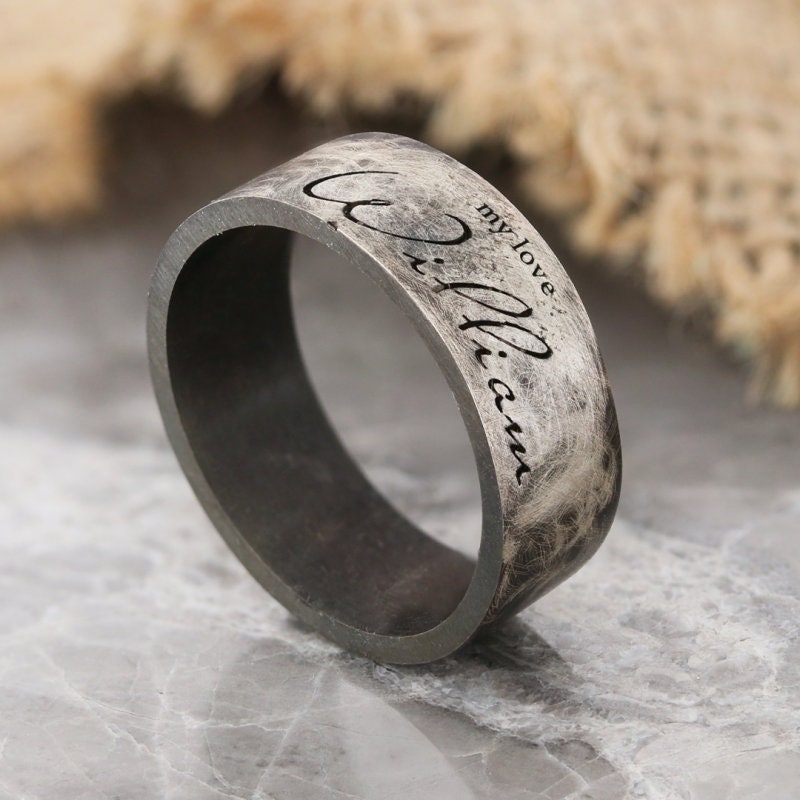 Elegant Black Band Wedding Ring Silver