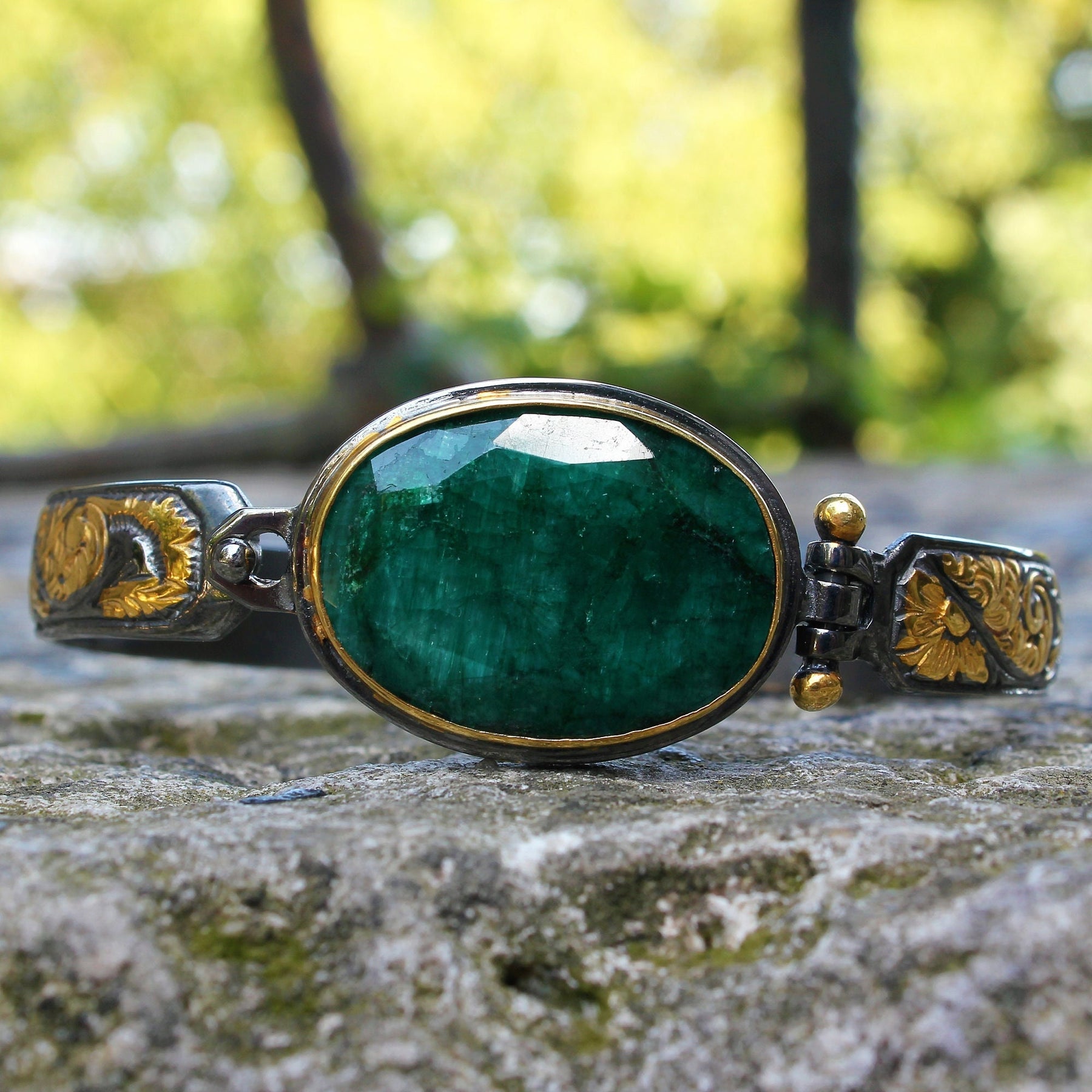 Emerald Gemstone Sterling Silver Bracelet