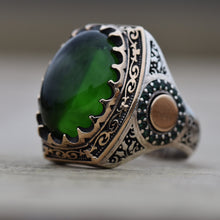 Görseli Galeri görüntüleyiciye yükleyin, Handmade Green Amber Ring Men
