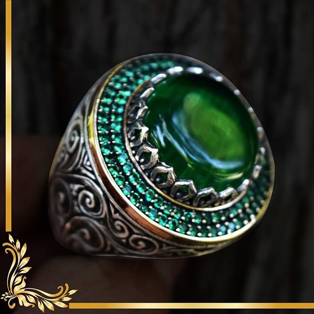 Green Amber Sterling Silver Ring