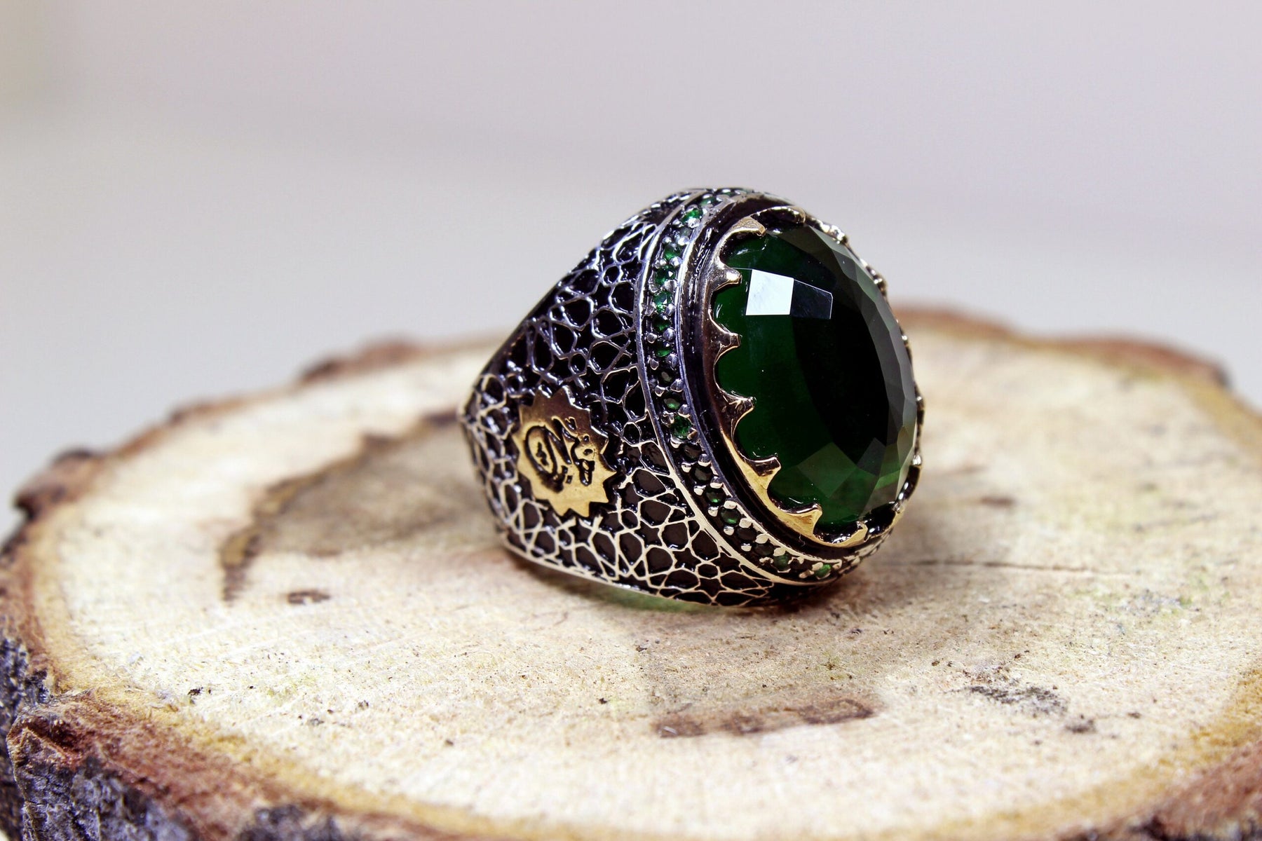 Green Zircon Silver Ring Men