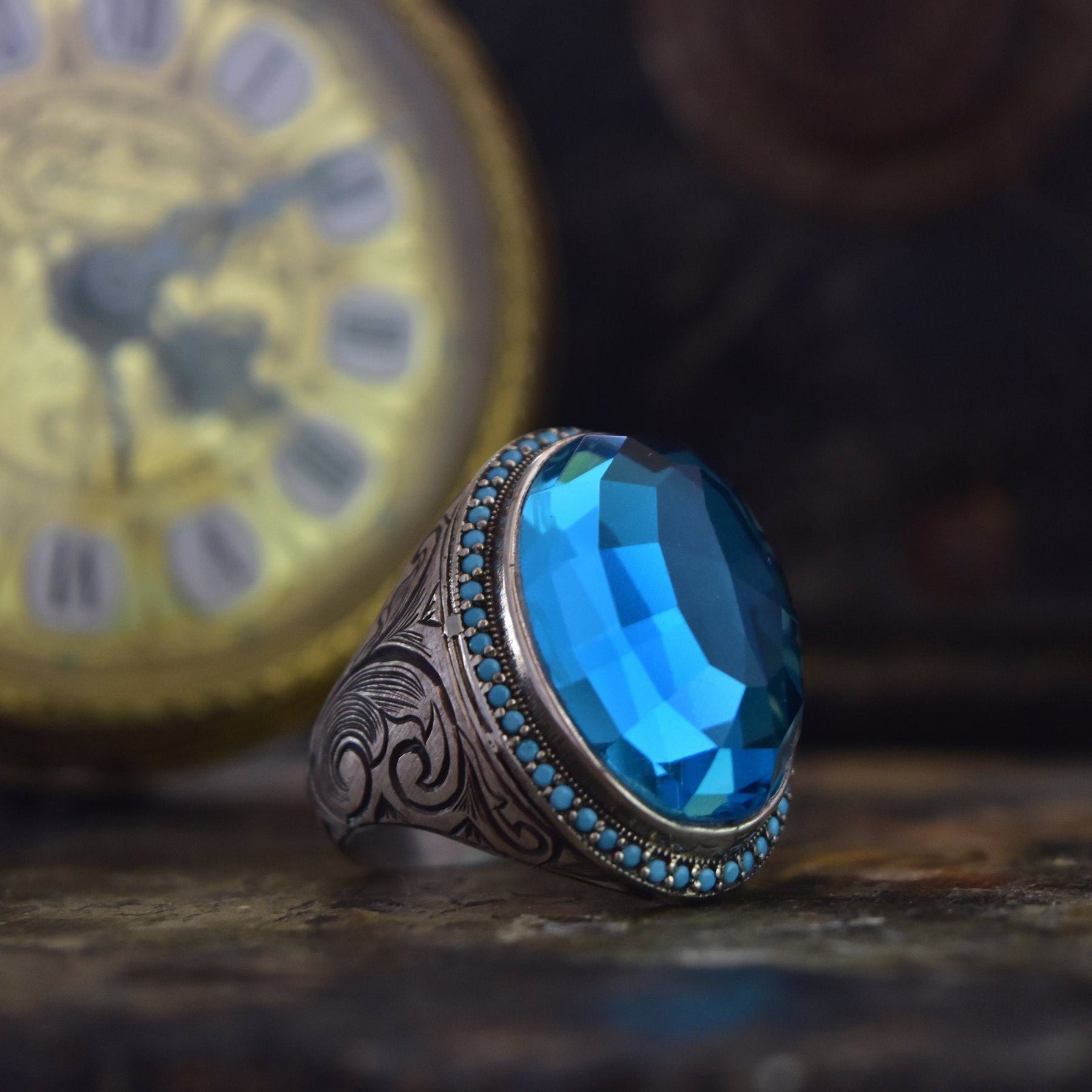 Faceted Blue Zircon Silver Ring