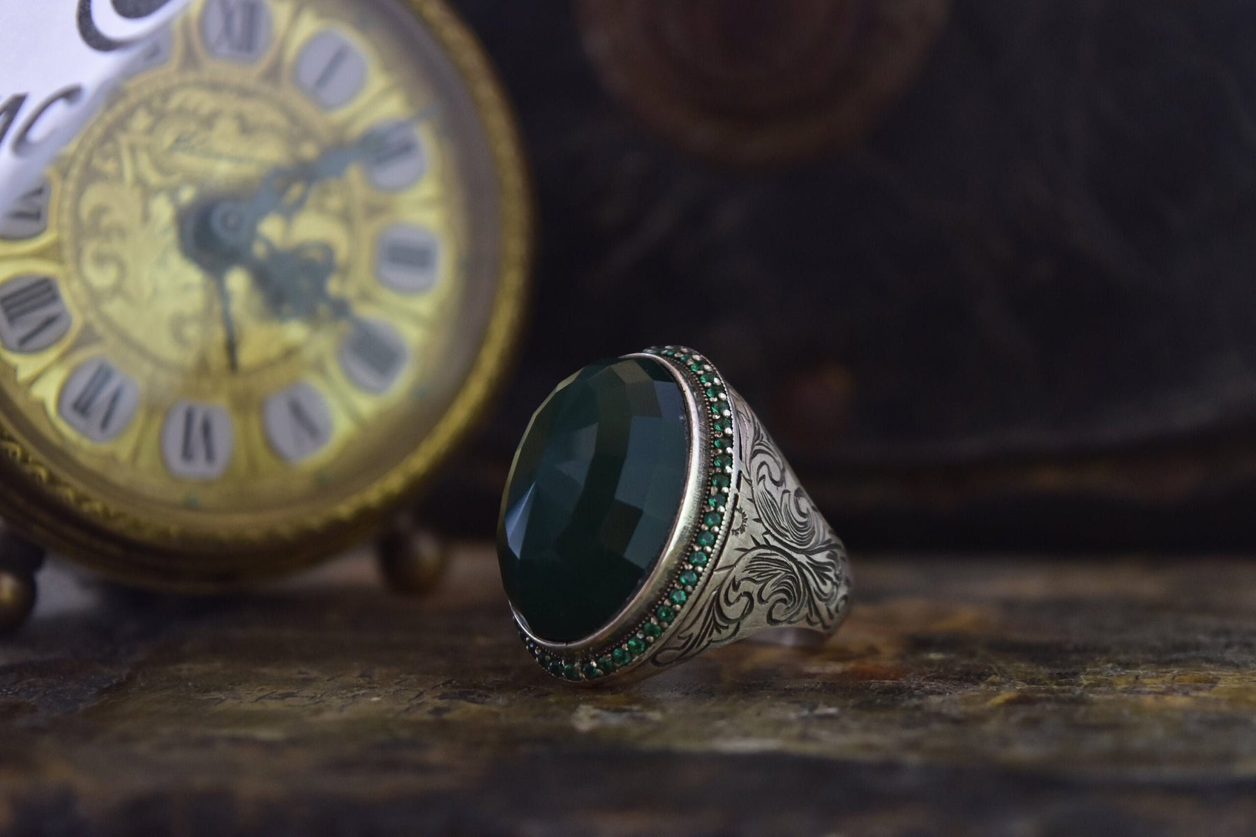 Handmade Faceted Green Zircon Silver Ring