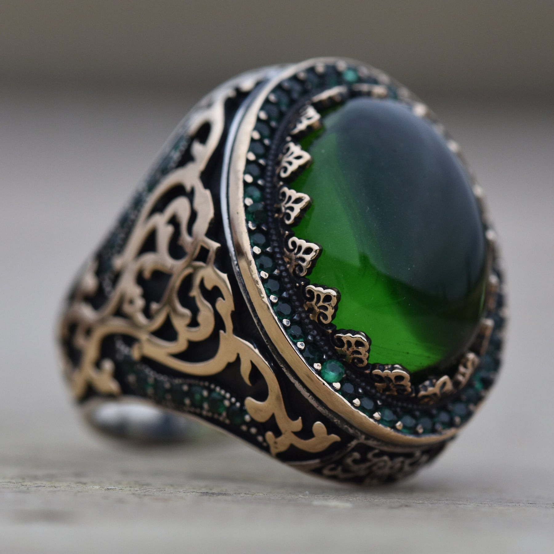 Green Amber Sterling Silver Ring