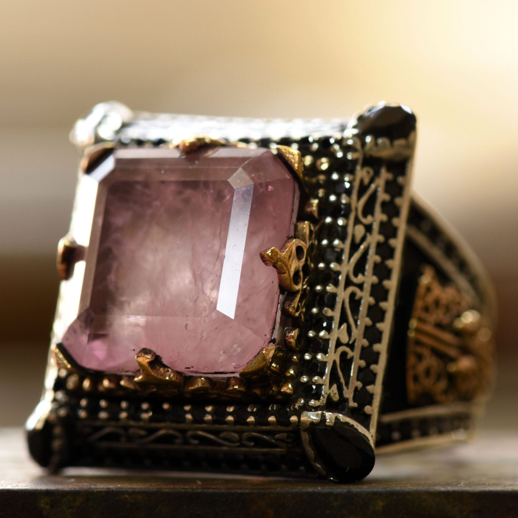 Square Pink Paraiba Tourmaline Silver Ring