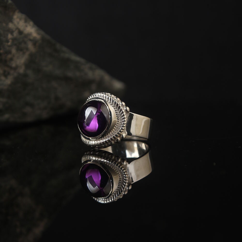 Handmade Purple Zircon Silver Ring