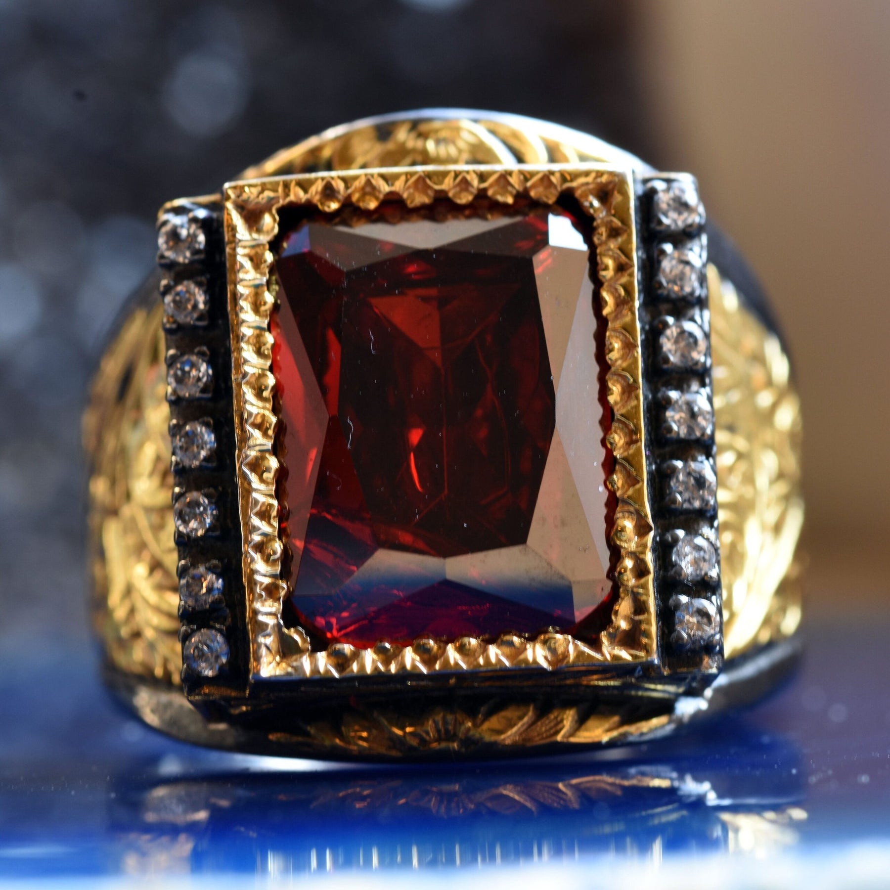 Handmade Red Zircon Ring Men