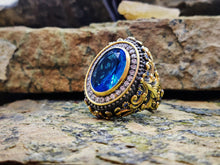 Görseli Galeri görüntüleyiciye yükleyin, Gold Plated Aquamarine Silver Ring
