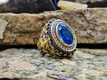 Görseli Galeri görüntüleyiciye yükleyin, Gold Plated Aquamarine Silver Ring
