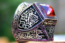 Görseli Galeri görüntüleyiciye yükleyin, Red Zircon Arabic Calligraphy Silver Ring
