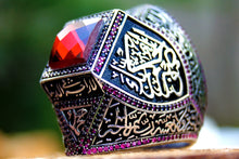 Görseli Galeri görüntüleyiciye yükleyin, Red Zircon Arabic Calligraphy Silver Ring
