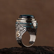 Görseli Galeri görüntüleyiciye yükleyin, Calligraphy Black Amber With Turquoise Silver Ring
