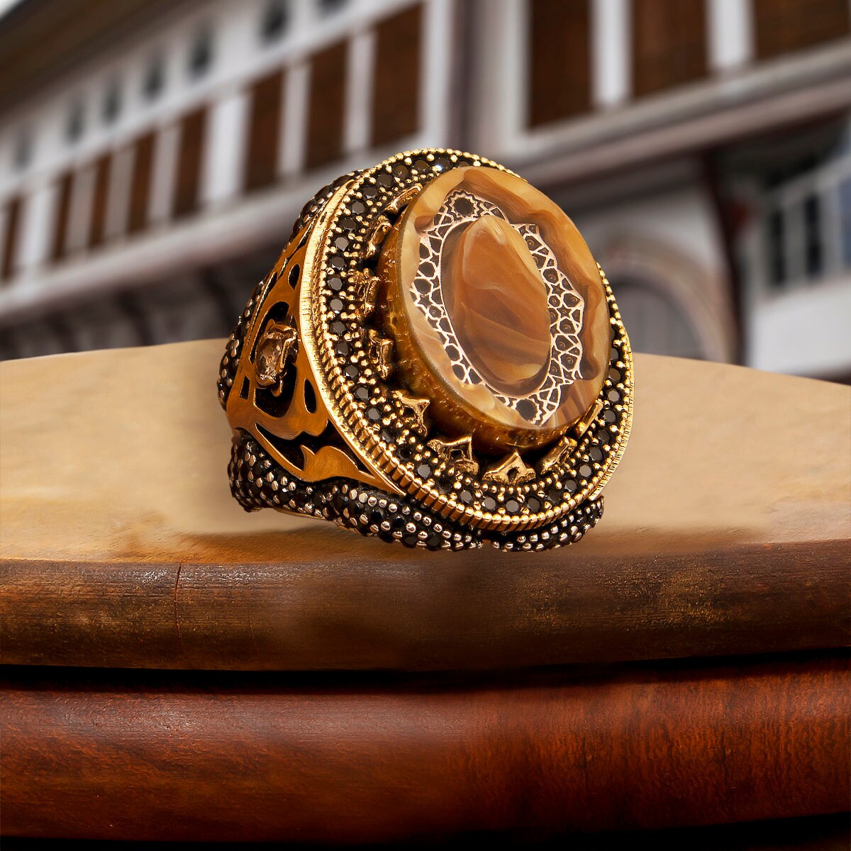 Gold Plated Amber Silver Ring