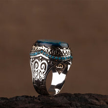 Görseli Galeri görüntüleyiciye yükleyin, Mens Blue Amber Sterling Silver Ring
