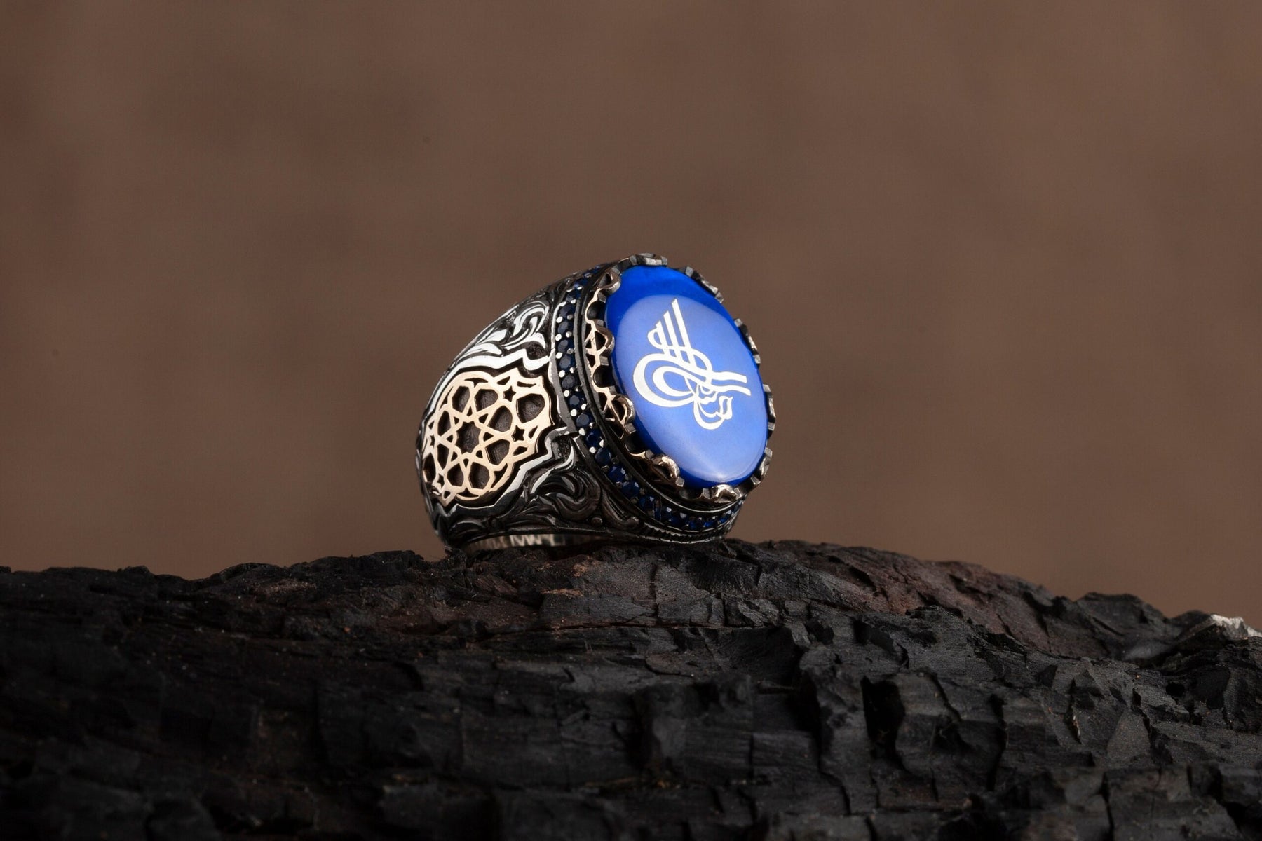 Blue Ottoman Tughra Silver Ring