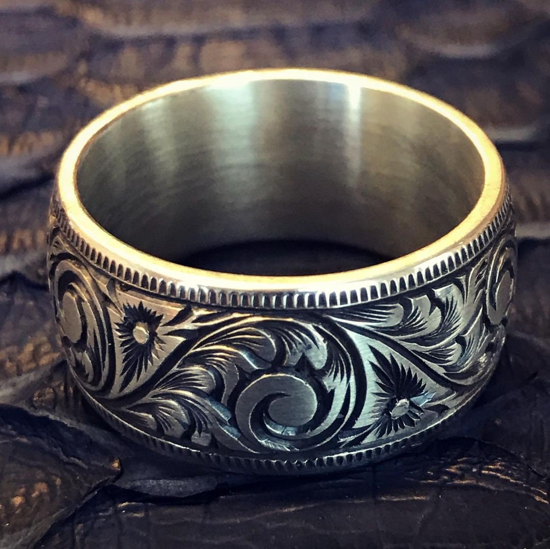 Engraved Plain Silver Ring