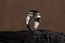 Görseli Galeri görüntüleyiciye yükleyin, Mens Navy Blue Amber Silver Ring
