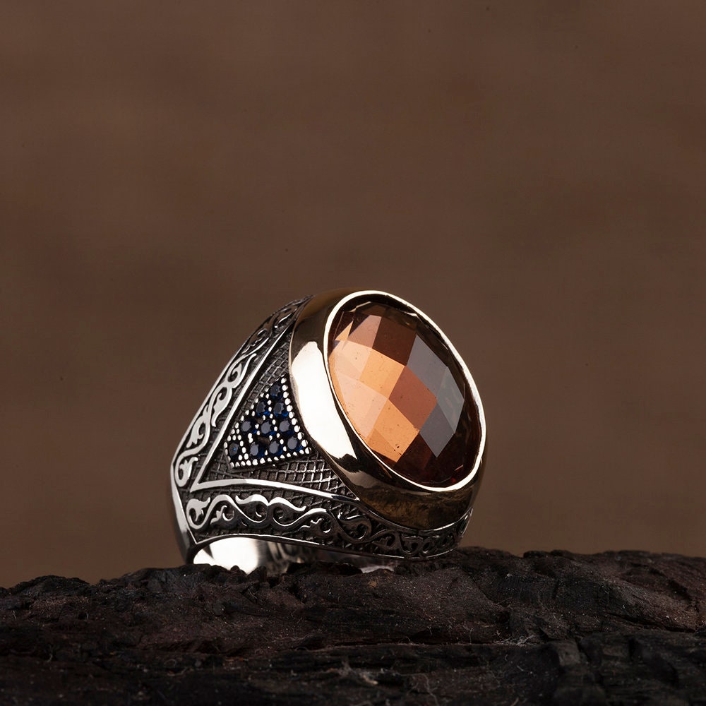 Facated Brown Zircon Silver Ring