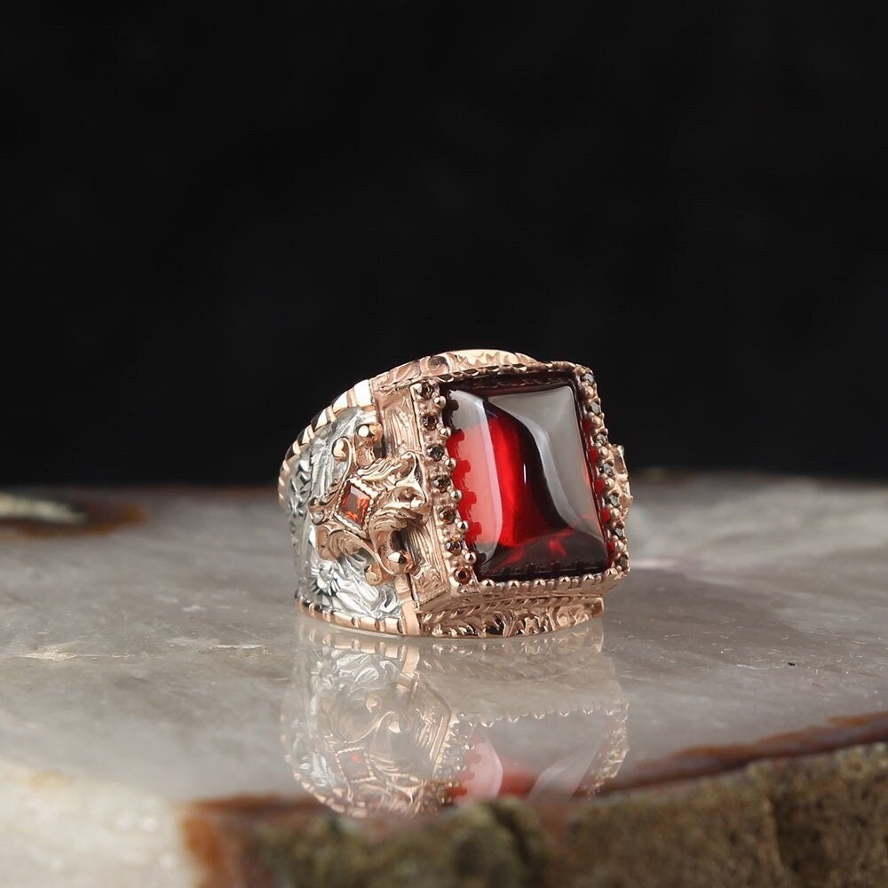 Red Zircon Handmade Silver Ring