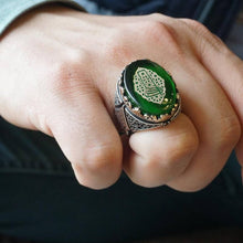 Görseli Galeri görüntüleyiciye yükleyin, Mawlawi Turban Figured Green Amber Silver Ring
