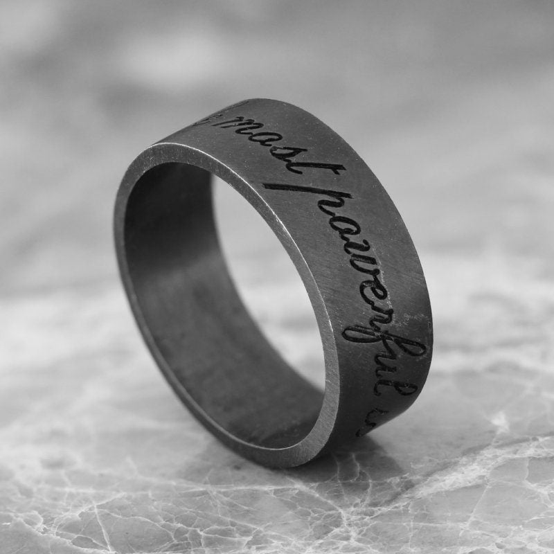 Motto Band Engagement Ring Silver