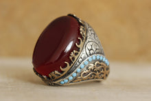 Görseli Galeri görüntüleyiciye yükleyin, Red Amber Sterling Silver Ring Men
