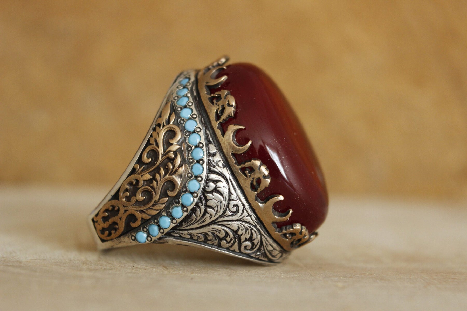 Red Amber Sterling Silver Ring Men