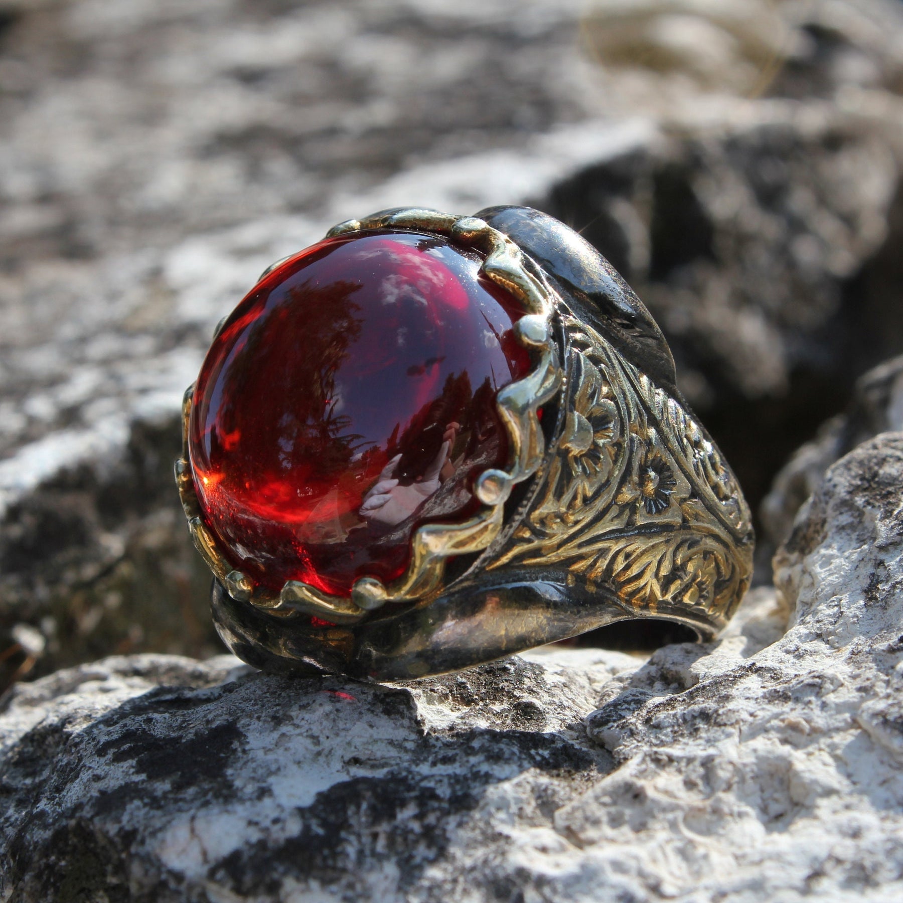 Red Zircon Sterling Silver Ring