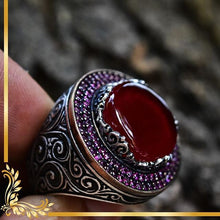 Görseli Galeri görüntüleyiciye yükleyin, Red Amber Stone Silver Ring
