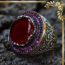 Görseli Galeri görüntüleyiciye yükleyin, Red Amber Stone Silver Ring
