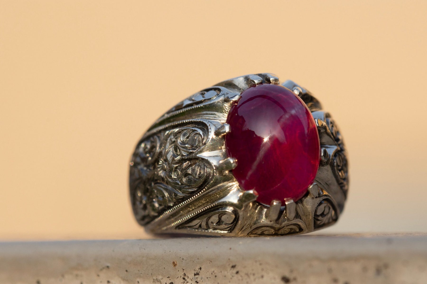 Ruby Stone Ring For Men, Natural Stone Ring