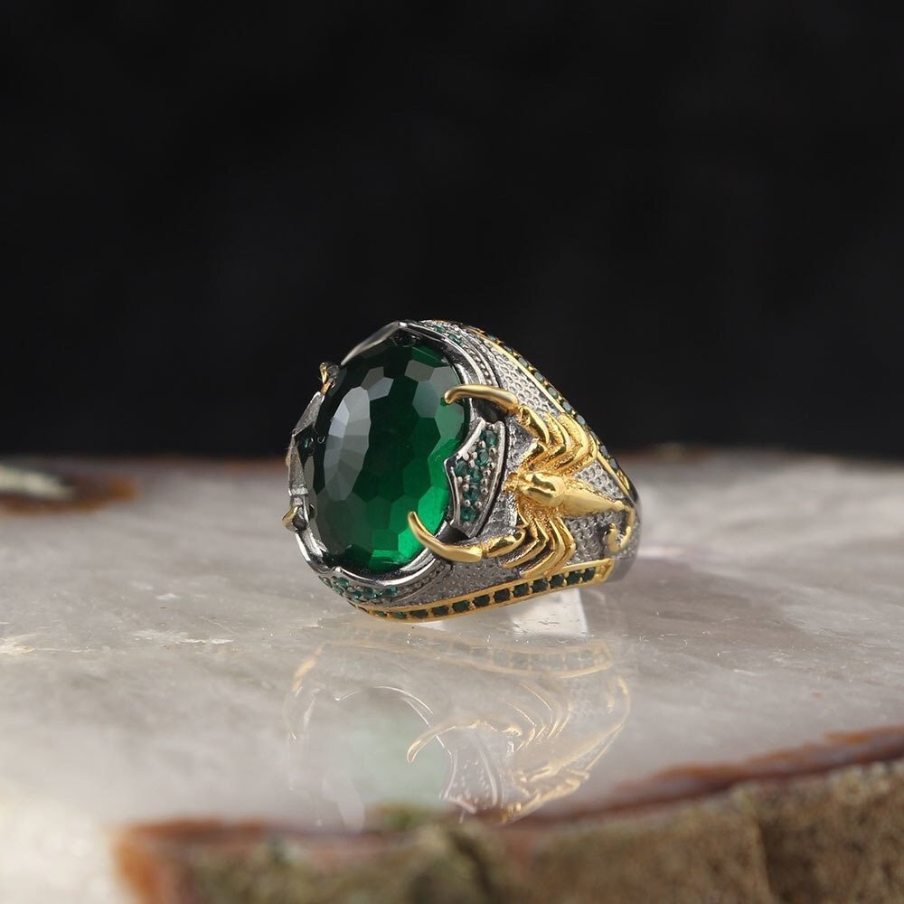 Gold Plated Green Zircon Silver Ring