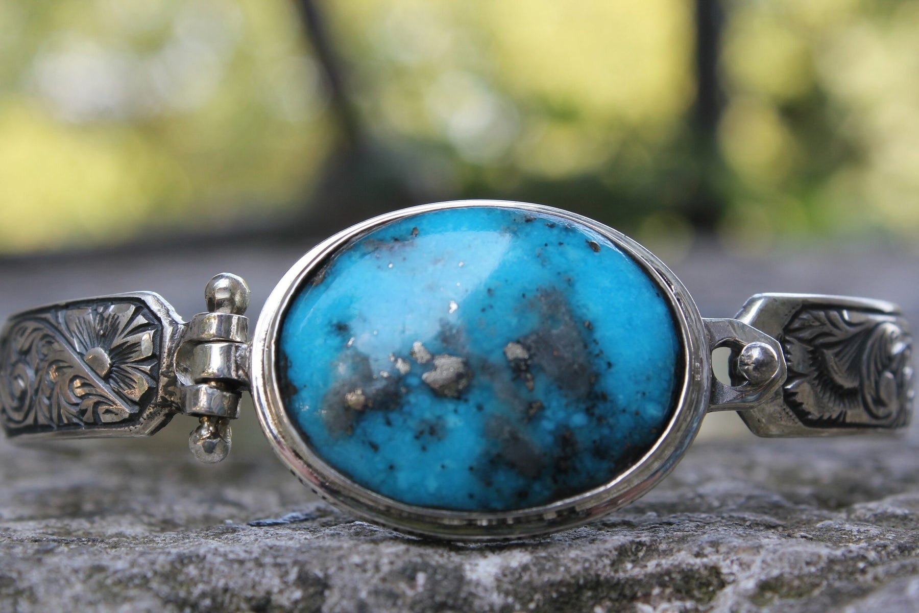 Natural Gemstone Turquoise Silver Bracelet