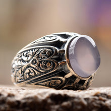 Görseli Galeri görüntüleyiciye yükleyin, Engraved Blue Agate Sterling Silver Ring
