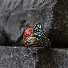 Görseli Galeri görüntüleyiciye yükleyin, Dome Hand Carved Multistone Silver Ring
