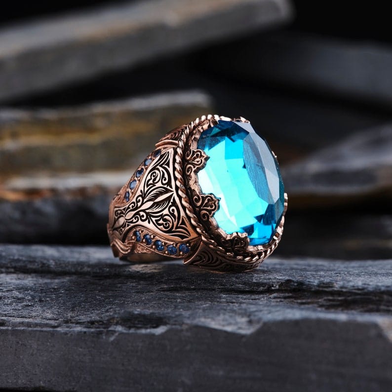 Handmade Blue Zircon Silver Ring