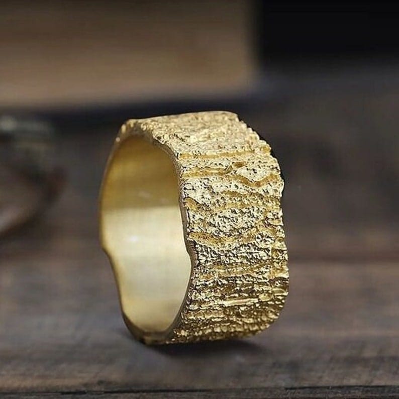 Handmade Unisex Gold Colored Engagement Ring